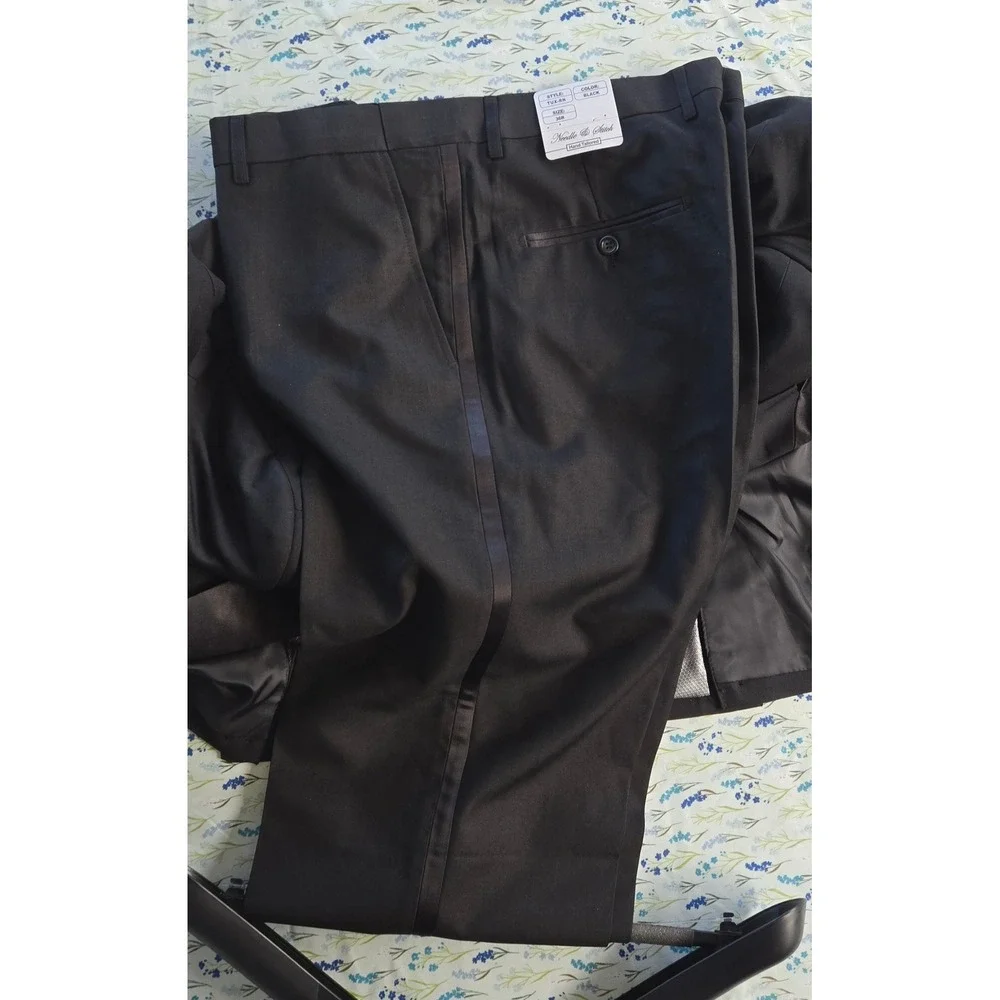 Needle & Stitch Mens Black Tuxedo Suit Set‎ 42R Jacket 36R Pants Wool Blend NWT